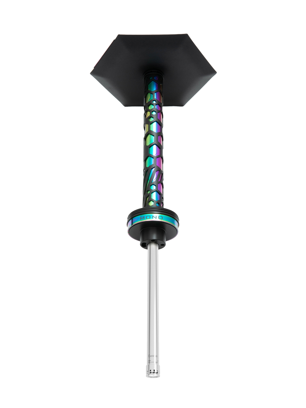 Embery Mono 4.0 Chameleon rainbow hookah with stainless steel diffuser downstem, full side view
